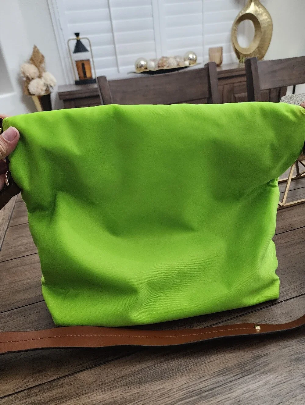 Dooney & Bourke Lime Green Nylon Tote W Leather Zipper Pulls